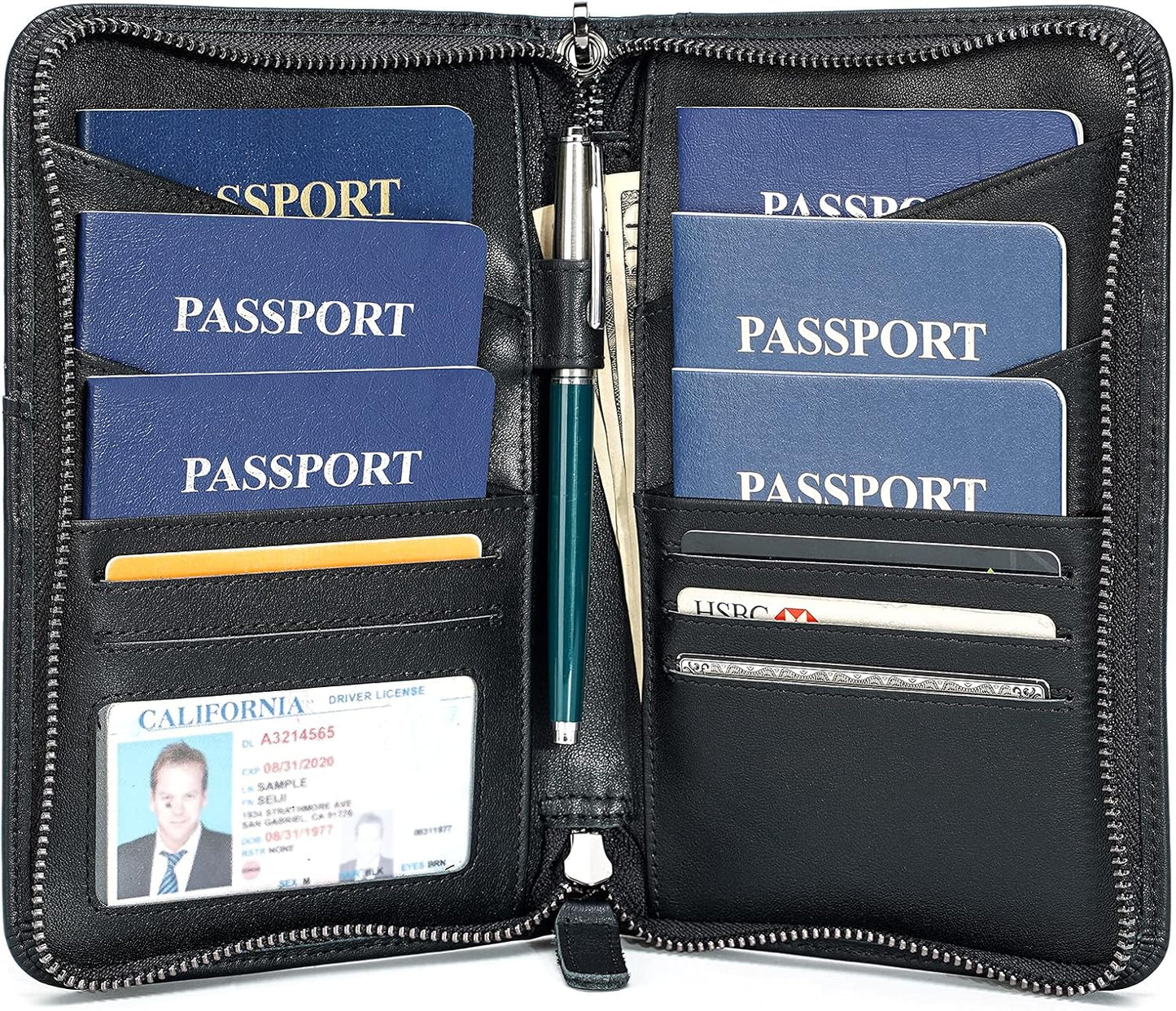 Polare Full Grain Leather Passport Holder Cover Case for Men and Women RFID Blocking Family Travel Wallet Holds 6 Passports