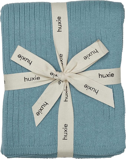 Knitted Organic Cotton Baby Blanket- Swaddle Blanket, 30" x 40" Soft Receiving Blanket for Newborn (Ribbed - Polar Blue)
