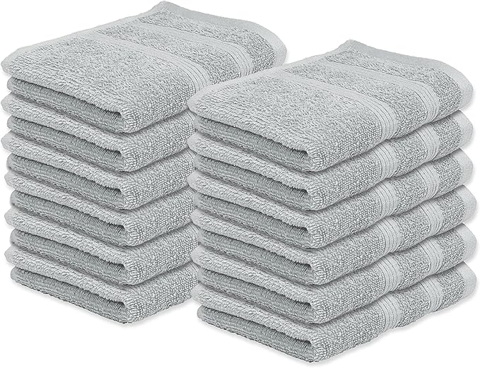 Kaufman - Premium Washcloth Set of 12 (13x13 Inches) 100% Cotton Ring Spun, Highly Absorbent, Durable and Ultra Soft Feel Wash Cloths Essential for Bathroom, Spa, Gym, and Face Towel (12PK)