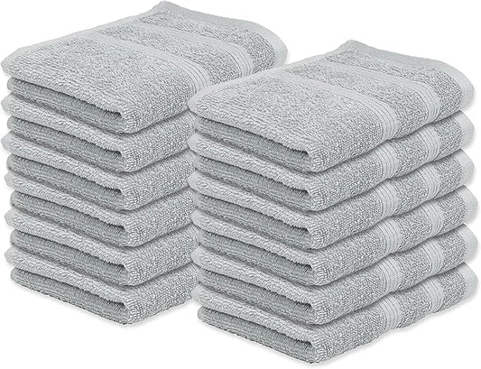 Kaufman - Premium Washcloth Set of 12 (13x13 Inches) 100% Cotton Ring Spun, Highly Absorbent, Durable and Ultra Soft Feel Wash Cloths Essential for Bathroom, Spa, Gym, and Face Towel (12PK)