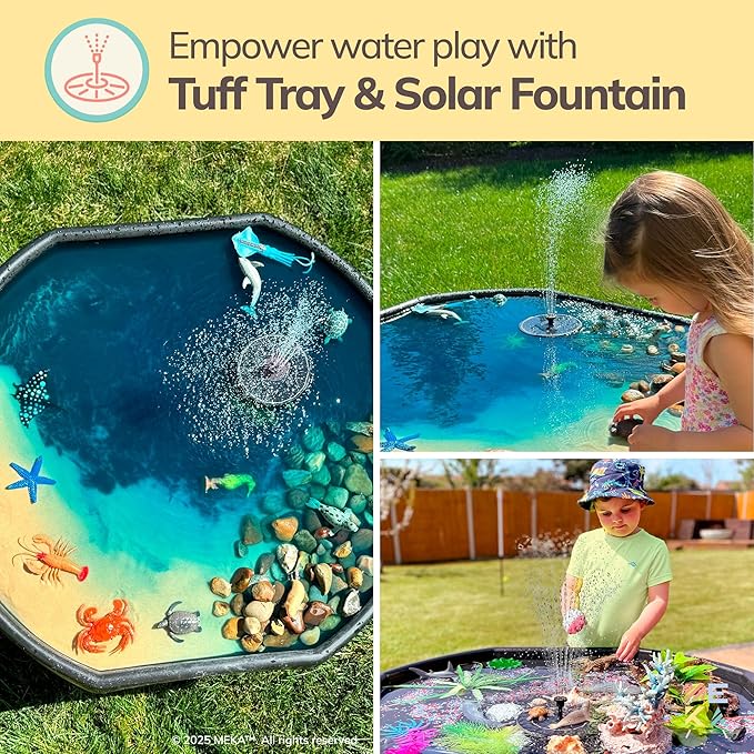 Large Tuff Tray Set Solar Fountain Bundle, Sensory Tray Plus Stand, Sand and Water Table for Toddlers, Outdoor Water Table and Sensory Table, Kids Water Table, Tuff Tray for Sensory Play