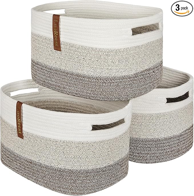 Woven Rope Basket Bins Cube Shelf Closet Storage | 15109' Cute Baby Basket for Nursery | 3 Pack (Gradient Yellow)