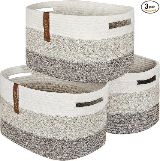 Woven Rope Basket Bins Cube Shelf Closet Storage | 15109' Cute Baby Basket for Nursery | 3 Pack (Gradient Yellow)