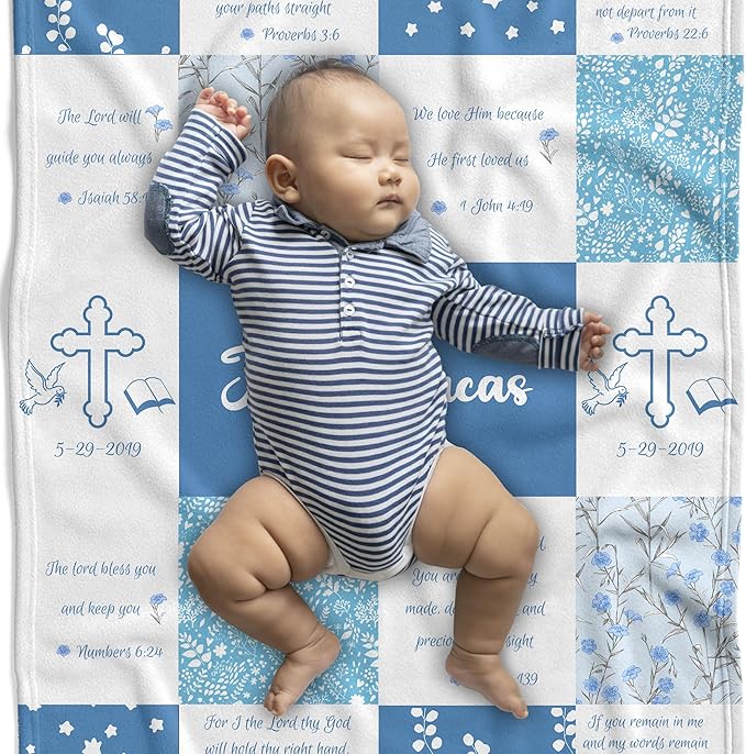 MDPrints Custom Baby Blankets for Boys and Girls, Personalized Baby Gifts, Customized Newborn Blanket with Name, Minky Plush Fleece (Baptism TM02)