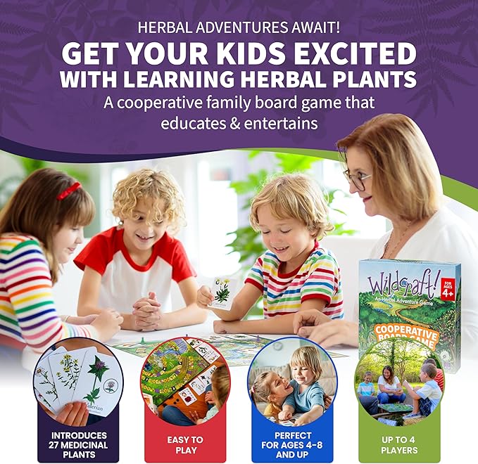 Wildcraft! an Herbal Adventure Cooperative Board Game - Learn 25 Herbs with No Reading Required - Educational Game for Kids 4+ & Families - Includes 3 Printable PDFs, Coloring Book & Plant Guide