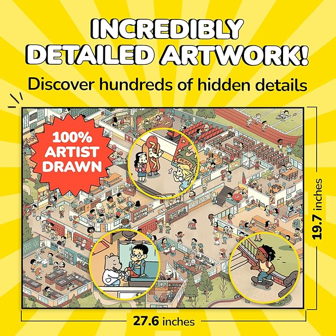Odd Pieces Jigsaw Puzzles 1000 Pieces with Storytelling Comics, Secret Ending, Puzzle for Mystery Adults & Kids - 19.7'' x 27.6'' Frameable Magic Puzzle Art (Snack Attack)