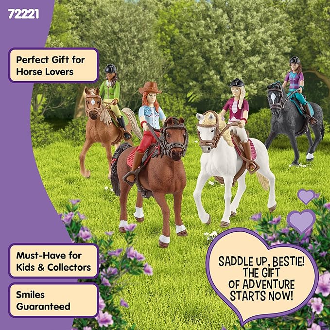 Schleich Horse Club - Complete 40PC Horse Club Rider Playset - Hannah, Sofia, Lisa and Sarah Poseable Rider Figures with Horses and Riding Accessories - Equestrian Toy Set for Kids Ages 5+ | 72221