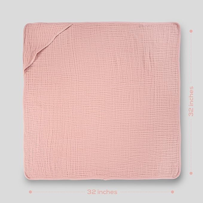 Muslin Hooded Baby Towels for Newborns, 32"x32", 100% Cotton – 6 Layers Super Soft Absorbent Breathable, Baby Bath Towel, Toddler Bath Towel – Pack of 2