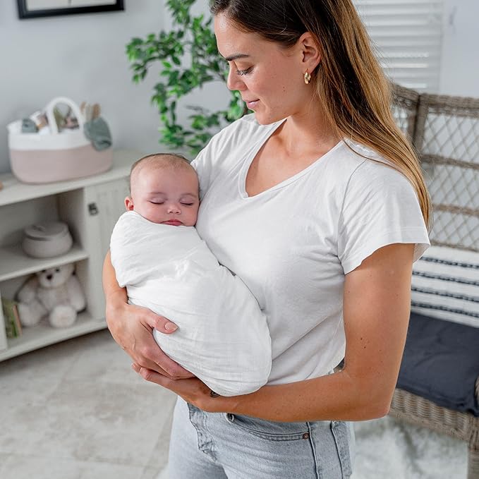 Comfy Cubs Muslin Swaddle Blankets Pack of 2 - 47 x 47 Inch Soft Cotton Baby Blanket Set, Large Multipurpose Wraps for Newborns - Self-Soothing Swaddles for Newborns - White