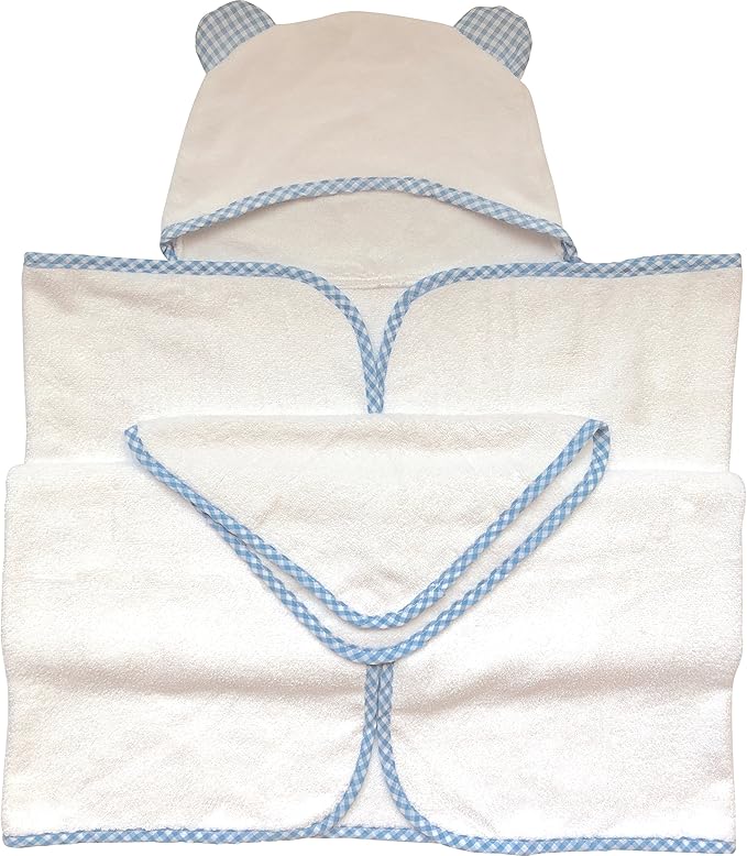 Channing & Yates Premium Boutique Organic Hooded Baby Towels and Washcloth Set - Softest Baby Towel with Hood - Baby Bath Towel for Newborn - Baby Boy Gift for Baby Shower (Blue)