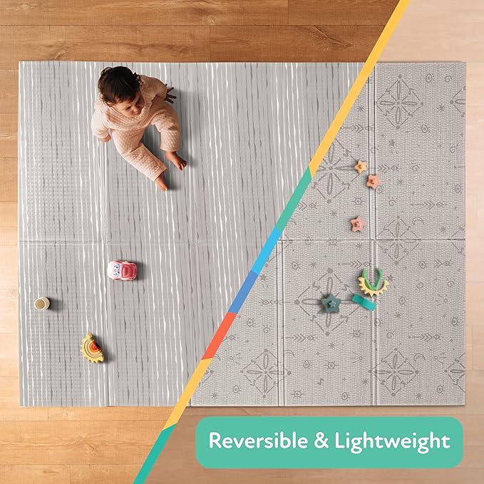Nuby Reversible Baby Floor Mat, 77" x 58" - Foldable and Lightweight Infant Play Mat - Easy Storage and Travel - Graceful Gray