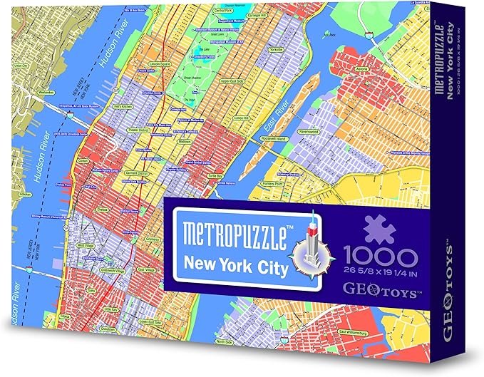 GeoToys Metropuzzle, New York City Jigsaw Puzzles 1000 Pieces, Detailed City Map Geography Puzzle, Challenging Adult Puzzle, Fun Puzzles for Adults, Family Puzzles, US City Map Poster Included