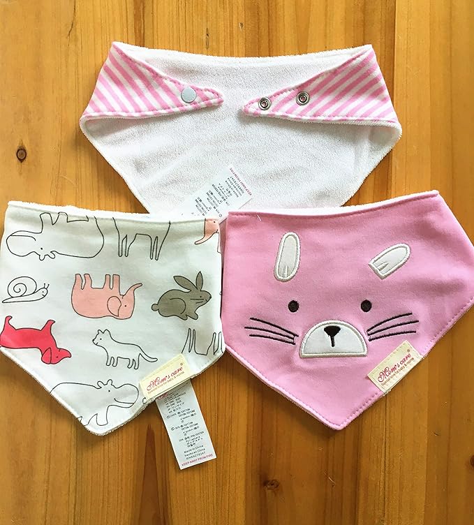 Baby Dribble Bib, Toddler Bandana Bib 3 Packs Super Absorbent Cotton Feeding Bibs