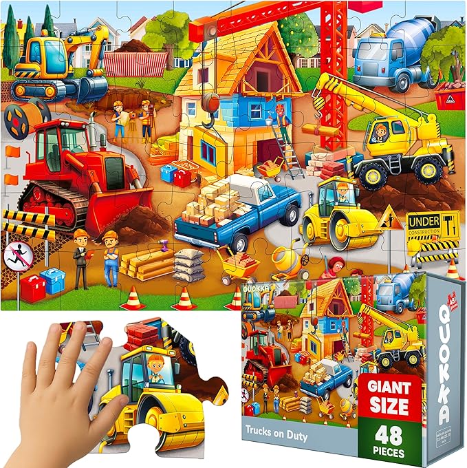 QUOKKA Giant Floor Puzzle for Kids Ages 4-6 – 2x3 Feet Extra-Thick 48 Pieces Toddler Puzzle Ages 3-5 – Construction Educational Activity for Boys Girls – Premium Box with Sturdy Handle & Magnetic