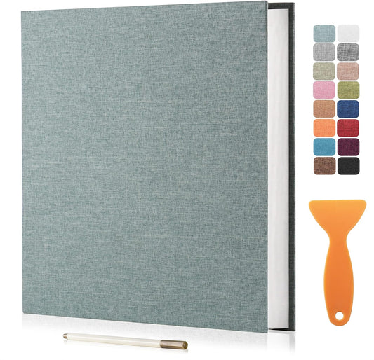 Large Photo Album Self Adhesive Scrapbook Album for 4×6 8×10 Pictures DIY Magnetic Linen Cover Album 60 Pages for Family Wedding Gifts with Metal Pen and Plastic Board