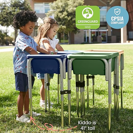ECR4Kids 4-Station Sand and Water Adjustable Play Table, Sensory Bins, Earthtone