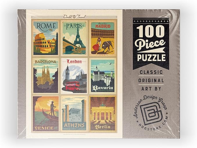 MyPuzzle World Travel: Multi-Image Print - Edition 1, Vintage Poster - Premium 100 Piece Jigsaw Puzzle for Adults
