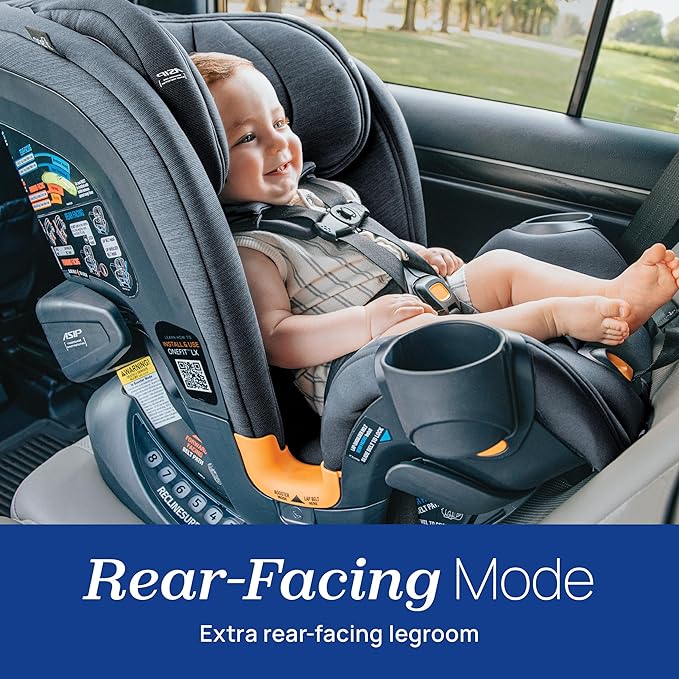 Chicco OneFit LX ClearTex All-in-One Car Seat with LeverLock Installation, Slim Design, Convertible Car Seat, Seat for Infants and Children 5-100 lbs | Smoke/Grey