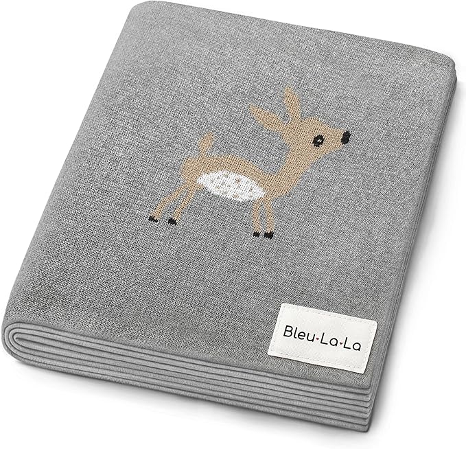 Knit Baby Swaddle Blanket - 100% Cotton Soft Cozy Receiving Swaddling Crib Stroller Quilt Blanket for Shower Gift Registry for Newborns, Infants, Toddlers, Unisex (Deer - Grey)