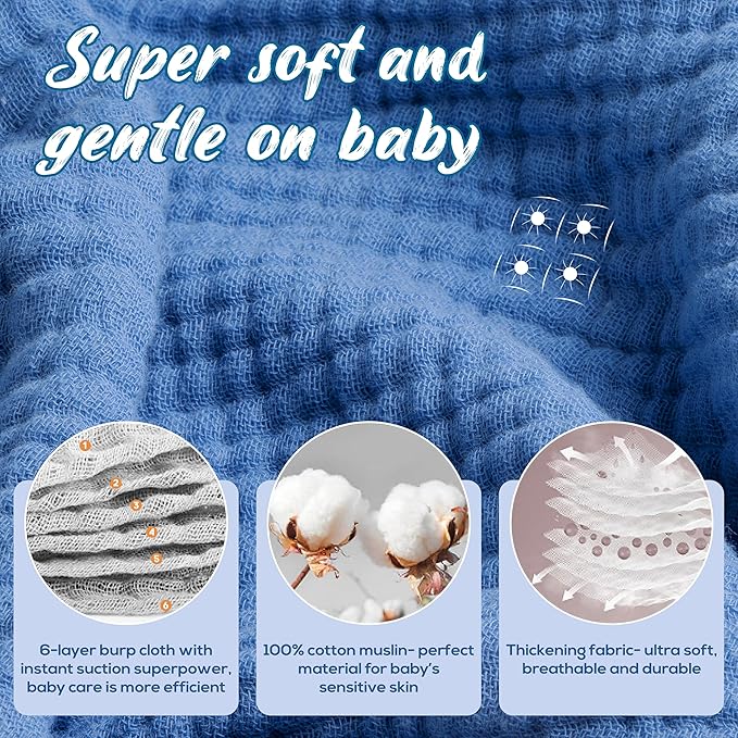 Muslin Hooded Baby Towels for Newborns, 32"x32", 100% Cotton – 6 Layers Super Soft Absorbent Breathable, Baby Bath Towel, Toddler Bath Towel – Pack of 2
