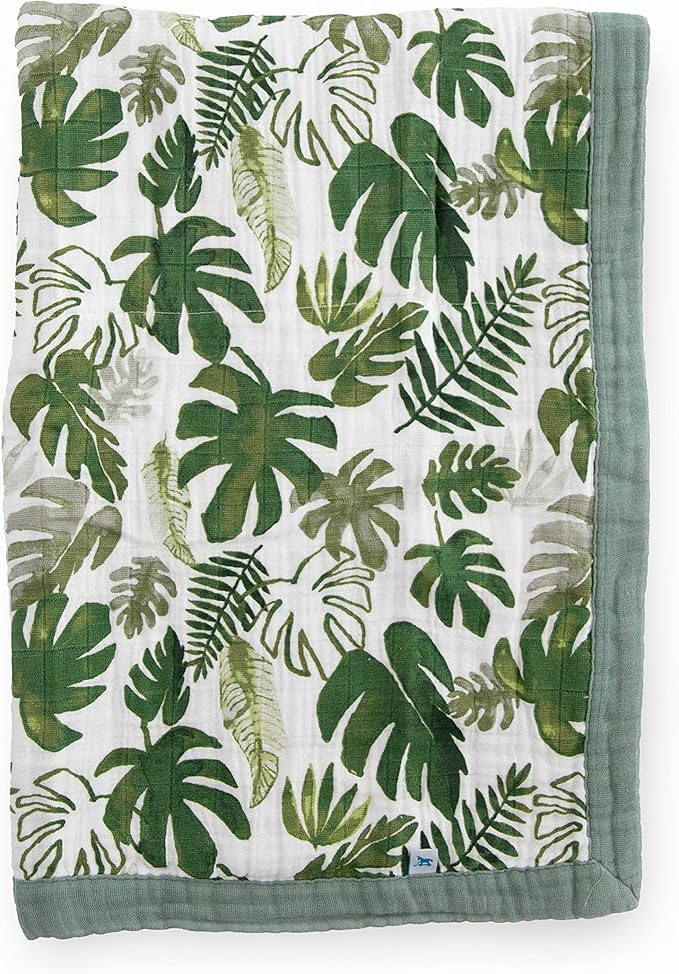 Little Unicorn Newborn Receiving Quilt | Ultra- Soft, Multi-Layered Muslin Fabric | Gift for Newborns & on-The-go (Tropical Leaf)