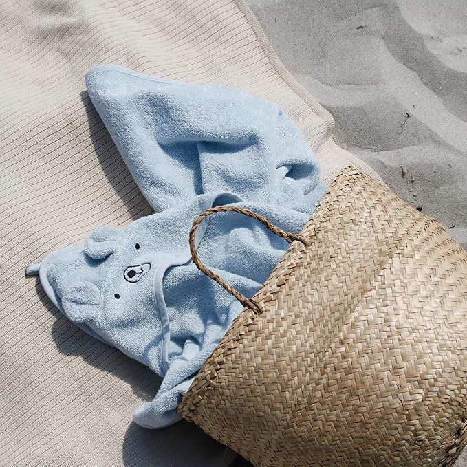 Baby Hooded Towel – Organic Cotton Baby Bath Towels, 32" x 32" Super-Soft and Absorbent Baby Towels for Newborn 2-Pack (Bear Fog/Baby Blue)