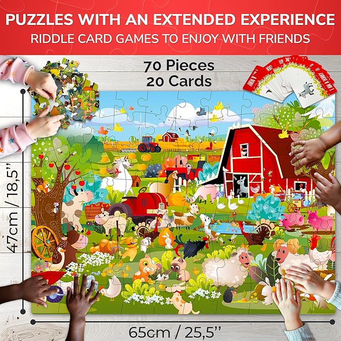 QUOKKA Search and Find Puzzles for Kids Ages 4-6 - Riddle Kids Puzzles 6-8 Years Old - 70 Unique Pcs - 20 Illustrated Guessing Cards - Engaging Children Themes - Farm Puzzle Gift for Toddlers 3-5