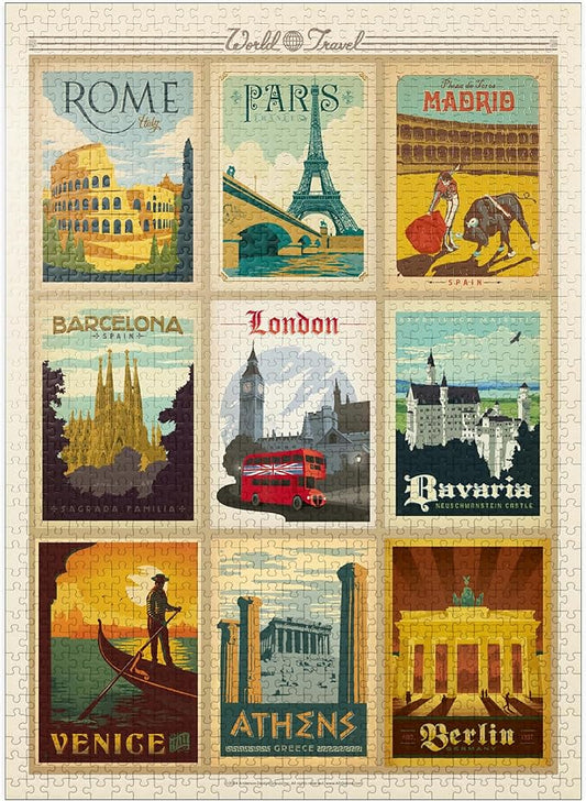 MyPuzzle World Travel: Multi-Image Print - Edition 1, Vintage Poster - Premium 1000 Piece Jigsaw Puzzle for Adults