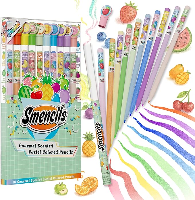 Pastel Colored Smencils - Patented Gourmet Scented Colored Pencils made from Recycled Newspapers, 10 Count, Gifts for Kids, School Supplies, Classroom Rewards