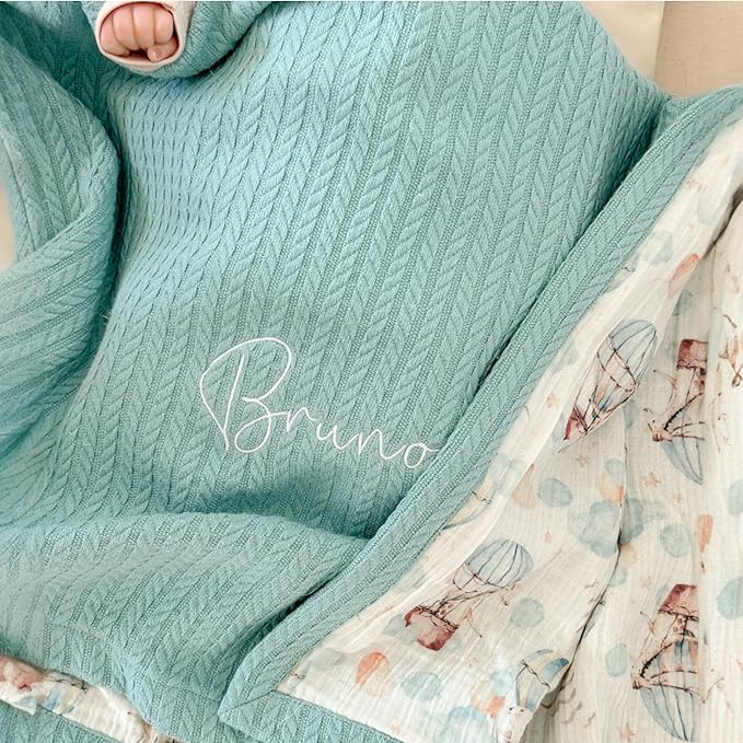 Personalized Baby Blanket with Name – Handmade 100% Organic Cotton Newborn Gift | Custom Knit Blanket for Boys, Girls, Kids & Baby Showers