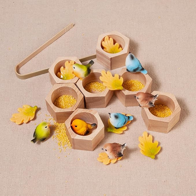 Sorting Stacking Wooden Toys for Toddlers, Bird Montessori Toys Toddler Sensory Bin Tool Toy, Wood Bird House Fine Motor Skill Toy Early Learning Preschool Educational Gift for Kids