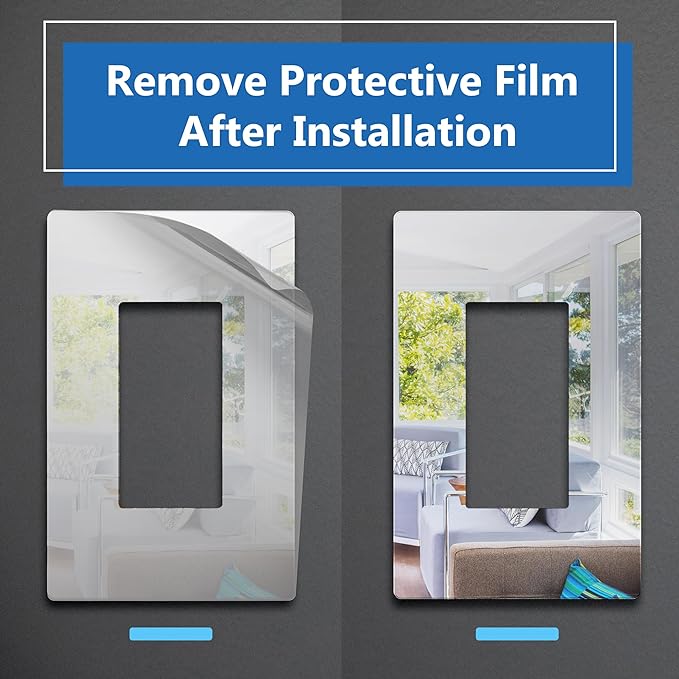 LIDER Decorator Wall Plate, Impact Resistant, Mirrored Acrylic, Plexiglass, Reflective Finish, Modern Upgrade, Screwless Light Switch/Outlet Cover, Mid-Size 1-Gang 4.88" x 3.11", Silver