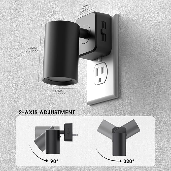Briignite Night Lights Plug into Wall, Rotating Night Light Plug in, 2Pack, Dusk to Dawn Dimmable Nightlight Soft White, 1W Led Night Light for Bedroom, Kids Room, Bathroom