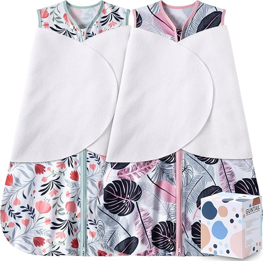 Newborn Sleep Sack Baby Swaddle,3-Way Adjustable Wearable Blanket,100% Rayon Cotton Swaddling sleeping bag. (Banana&Flower, 3-6 Months)