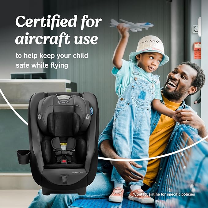 Graco Contender Slim Convertible Car Seat, West Point, Lightweight Travel Car Seat with Compact, Space-Saving Design, Rear-Facing 5–40 lbs, Forward-Facing 26.5–65 lbs, Easy to Transfer, FAA Approved