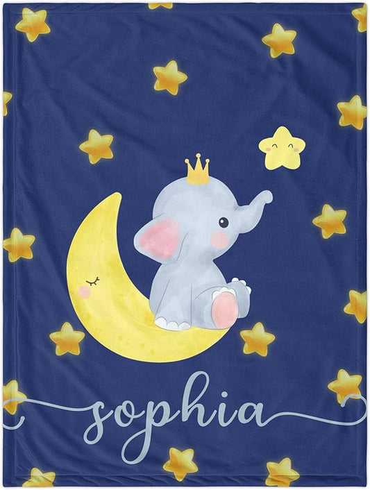 Custom Baby Blanket with Name, Personalized Elephant Swaddle Blanket for Girls, Customized Shower Gifts for Baby Girls, Christmas Birthday Newborn Baby Gifts