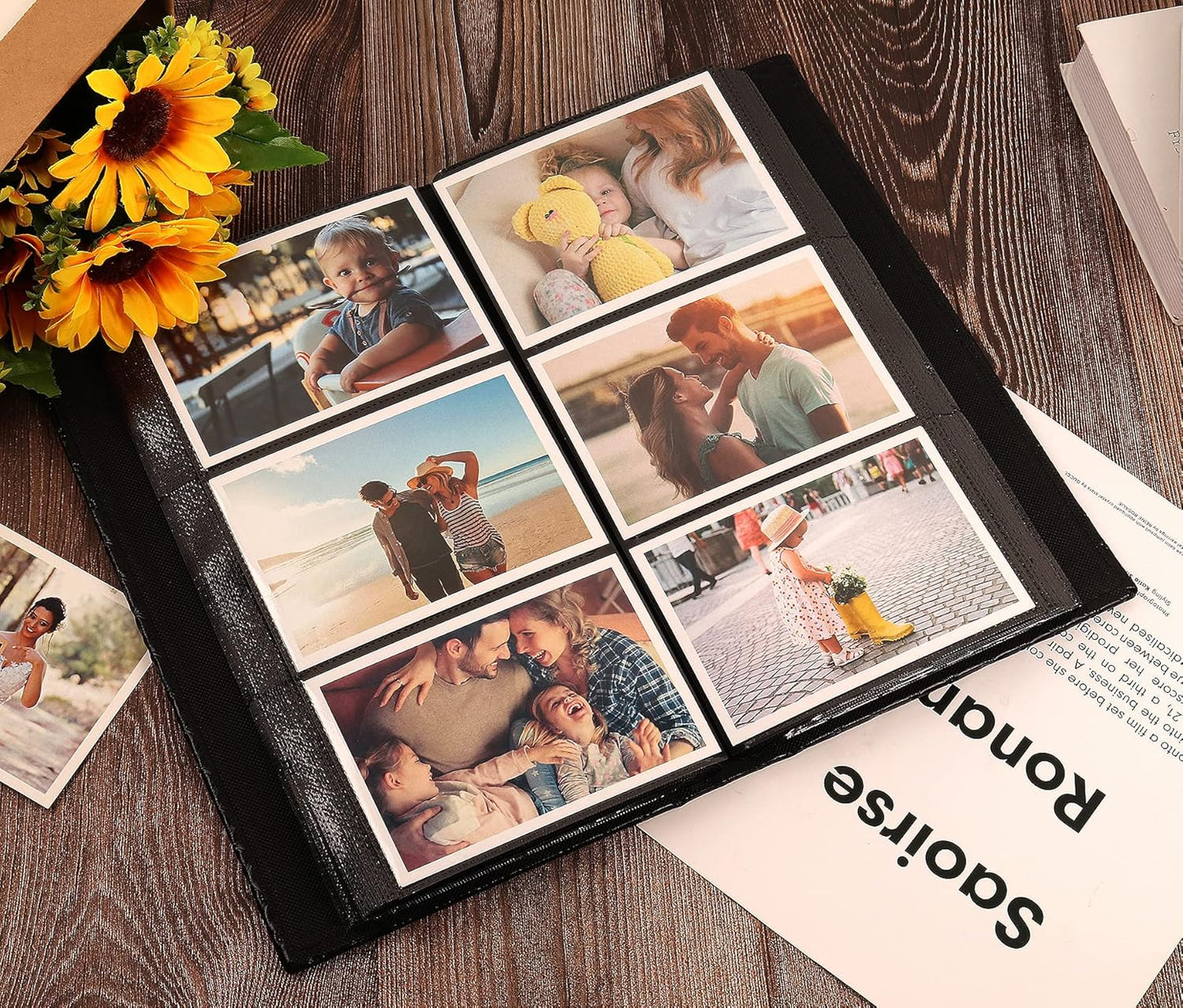 RECUTMS 4x6 Photo Album 300 Pocket Album High End Button Grain Leather Album Cover 300 Horizontal Photos Recording Holiday Wedding Anniversary Baby Growth Small Photo Album(Grey)