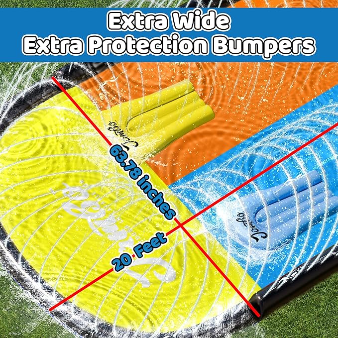 JAMBO XL Premium 20Ft Slip Splash and Slide with 2 Bodyboards, Heavy Duty Water Slide with Advanced 3-Way Water Sprinkler System, Backyard Waterslide, Splash Mat, Outdoor Water Toys n Slides for Kids