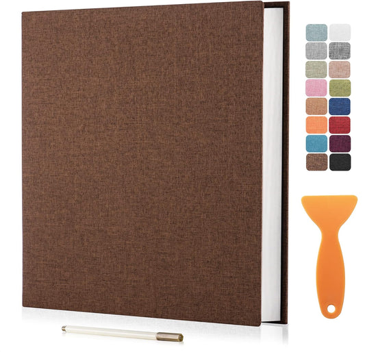 Large Photo Album Self Adhesive Scrapbook Album for 4×6 8×10 Pictures DIY Magnetic Linen Cover Album 60 Pages for Family Wedding Gifts with Metal Pen and Plastic Board