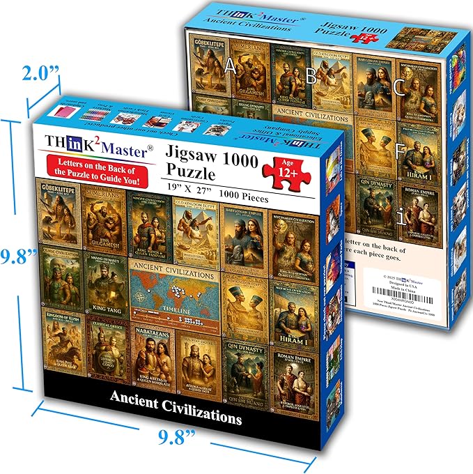 Think2Master Ancient Civilizations World History Jigsaw Puzzle 1000 Pieces Large Format for Kids 12+, Teens, Adults & Families. Great Gift. Historical Timeline & World Map. Size: 26.8” X 18.9”