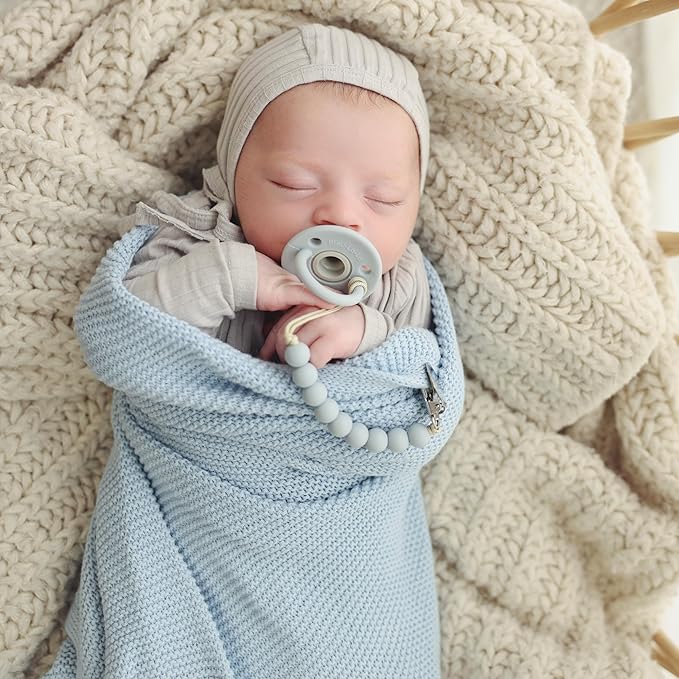 Heritage Knit Organic Cotton Receiving Swaddle Blanket for Boys - 100% Organic Soft Luxury Cotton Warm Cuddle Swaddling Blanket for Newborns Infants Toddler 36" x 32" (0-2Yrs - Denim Blue)