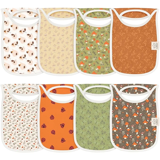 8-Pack Baby Bibs for Boys, Girls - Pullover Bibs for Drooling Teething Baby Girl & Boy Toddler, Newborn, Soft & Absorbent, Cute Colors, Large Torso Coverage Keep Infant Clean & Dry (Fall Spores)
