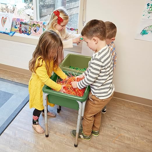 ECR4Kids 2-Station Sand and Water Adjustable Play Table, Sensory Bins, Fern Green/Hunter Green