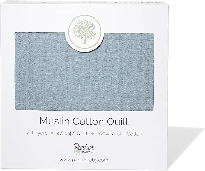 Parker Baby Muslin Blanket | 100% Soft Cotton Toddler Quilt & Baby Muslin Swaddle | Gender Neutral Design 47" x 47" Blanket
