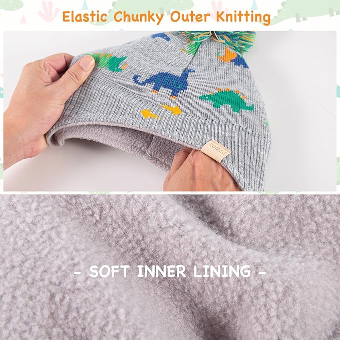 Beanie Knit Hats for Toddlers with Earflap Fleece Lined Hat Kids Warm Winter Hat Scarf Set Children's Thick Ski Cap