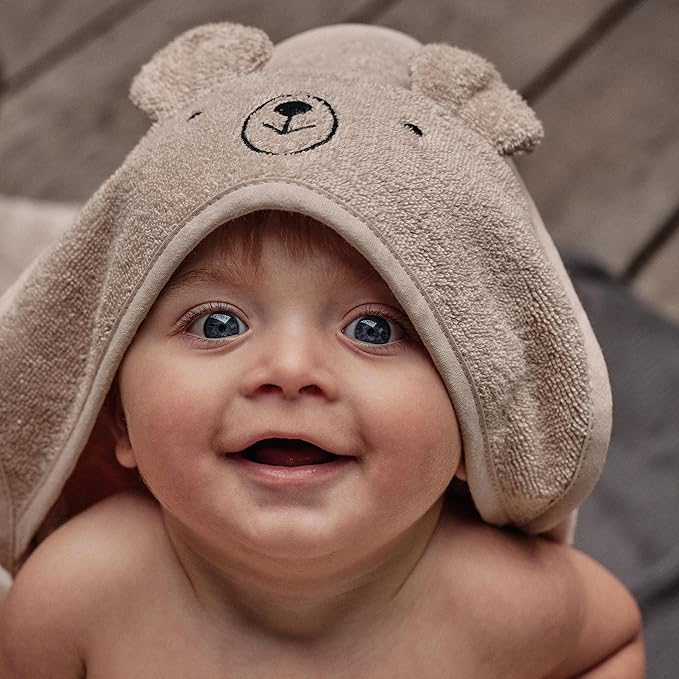 Baby Hooded Towel – Organic Cotton Baby Bath Towels – Baby Towels, Baby Bath Towels for Baby Boy, Baby Girl, 32" x 32" Super-Soft and Absorbent Baby Towels for Newborn (Bear - Fog)