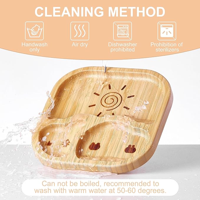 Suction Plates Bowls Set for Baby Toddler Non-Toxic Bamboo Feeding Set with Silicone Fork & Spoon (Yellow Feeding Set)