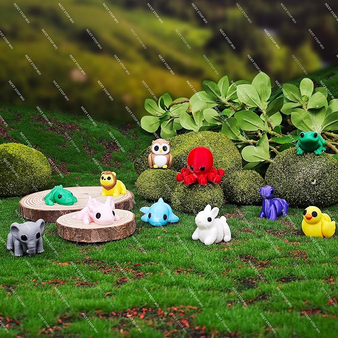 11 pcs Animal Figurines, 3D Printed Animal Figurines Set, Articulated, Party Favors, Pocket Fidget Toys Bulk, Goodie Bag Stuffers, Gifts for Boys Girls Toddlers, Office Desk Pets, Classroom rewards
