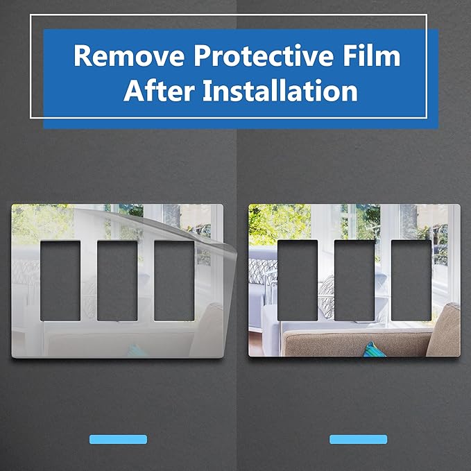 LIDER Triple Decorator Wall Plate, Impact Resistant, Mirrored Acrylic, Plexiglass, Reflective Finish, Modern Upgrade Screwless Light Switch/Outlet Cover Mid-Size 3-Gang 4.88" x 6.77" Silver