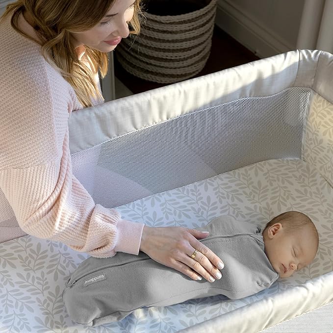 SwaddleMe by Ingenuity Compression Baby Swaddle Pod, Two-Way Zipper for Easy Diaper Changes, Improves Sleep & Calms Startle Reflex, 0-2 Months, 1.0 TOG, 2-Pack - Little Bees